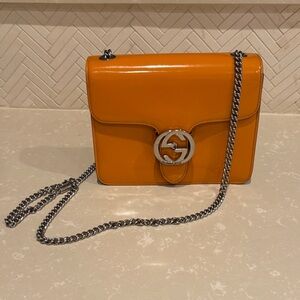 Vintage Gucci Vibrant Orange Crossbody with Silver Chain